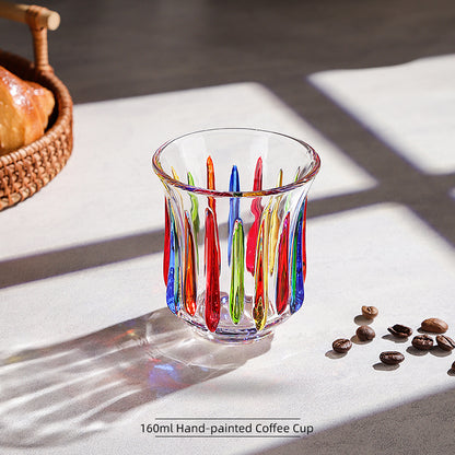 Hand-Painted Rainbow Vertical Relief Glass Tumbler | Bincoo Aesthetic Clear Textured Drinking Cup for Coffee, Whiskey & Cocktails