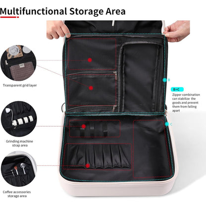 Bincoo 16 Inch Large Coffee Maker Travel Case with Wheels for Barista Espresso Machine,Espresso Machine Travel Case Storage Box Waterproof and Shockproof,Suit for Traveling,Camping Outdoor (White)