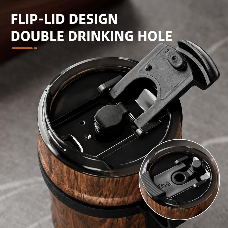 Bincoo GYKF1908 11oz Travel Coffee Mug Tumbler with Flip Lid-316 Stainless Steel Vacuum Coffee Cup with Ceramic Liner for Hot and Cold,Portable Insulation Mug with Rope for Ootdoor Home