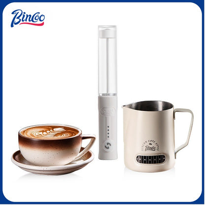 BINCOO Ceramic Cup Coffee Mug Professional Latte Art Cup Embossed Mug Tasting Cup with Milk Frother