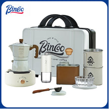 BINCOO Portable Outdoor Coffee Set Double-Valve Moka Pot Italian Espresso Maker with Manual Grinder Electric Stove Set Coffee Storage Tool Set