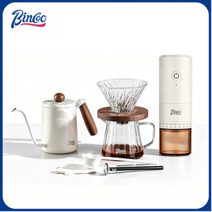 BINCOO Coffee Glass Server with V60 Glass Dripper Set Grinder Kit Stainless Steel Gooseneck Kettle Coffee Brewing Tool Set