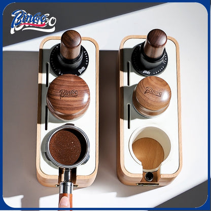 BINCOO Coffee Solid Wood Powder Press Base Espresso Machine Handle Filling Base Set Cloth Powder Dispenser and Tamper Set 51MM/58MM