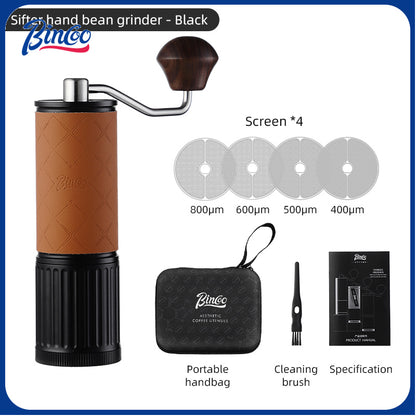 Bincoo GYKF2092 Premium Manual Coffee Bean Grinder, Hexagonal CNC 420 Precision Steel Burr, Complete Set with 4 Sieves, Brush & Portable Travel Bag