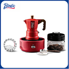 BINCOO Red Three-Valve Moka Pot with Electric Stove Set, Coffee Maker, Manual Coffee Grinder Set, Italian-Style Coffee Outdoor Set 1Cup/2Cups