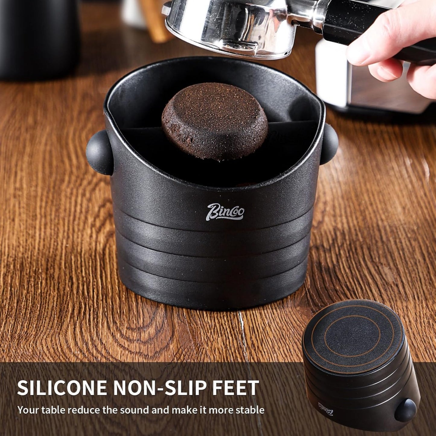 Bincoo Small Coffee Knock Box 4.5 Inch - Espresso Accessories for Coffee Grounds Container - Multifunctional, Suitable for Home & Bar.(White)