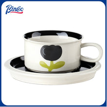 BINCOO Retro Creative Coffee Cup and Saucer Set Coffee Ceramic Mug Afternoon Tea Cup with Spoon for Household Office 260ML