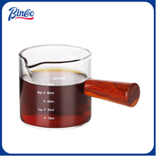 Bincoo GYKF0141 100ML Espresso Shot Glass with Wood Handle - Double Spout Measuring Cup for Perfect Latte Art, Dishwasher Safe, Easy-Pour Design (OZ/ML Markings)