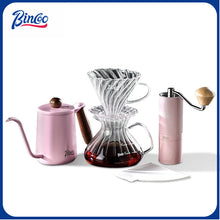 BINCOO Hand Brewing Coffee Set V60 Heat-Resistant Glass Dripper Pour-Over Kettle Manual Coffee Grinder Coffee Equipment Set