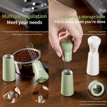 Bincoo WDT Tool Espresso Distributor – Distributor Stirrer Needle Accessories Coffee Bar Maker,9 Precision Needles (0.35mm) to Stir Your Coffee,Aluminum Handle with Stand for Barista