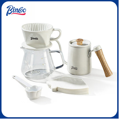 BINCOO Fan‑Shaped Ceramic Coffee Dripper 3‑Hole Drip Filter Pour‑Over Coffee Set
