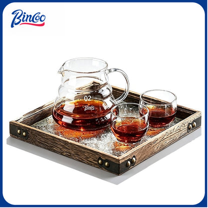 BINCOO Heat Resistant Glass Coffee Server with Coffee Cup & Tray Set Coffee Brewing Tools Set 400ML/600ML