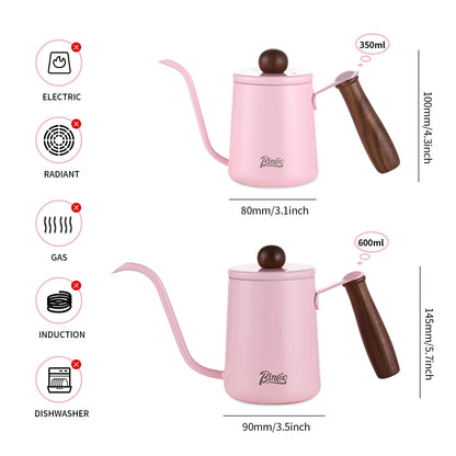 Pink Pour Over Coffee Kettle - 600ML/20oz Stainless Steel Coffee Server Coffee Maker, Hand Drip Coffee Pot with Long Narrow Drip Spout, Flow Spout Design for Drip Coffee
