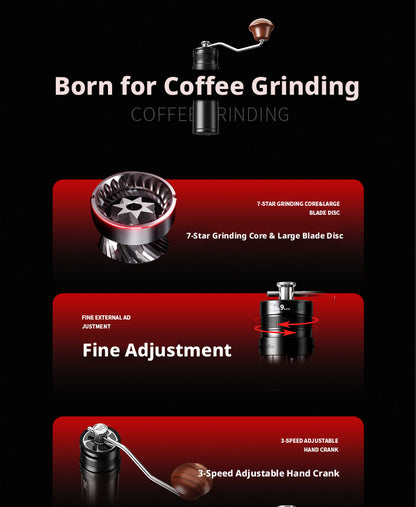 Bincoo SM20 Manual Coffee Grinder, 7-Star Steel Burr Portable Hand Coffee Bean Grinder with External Fine Adjustment