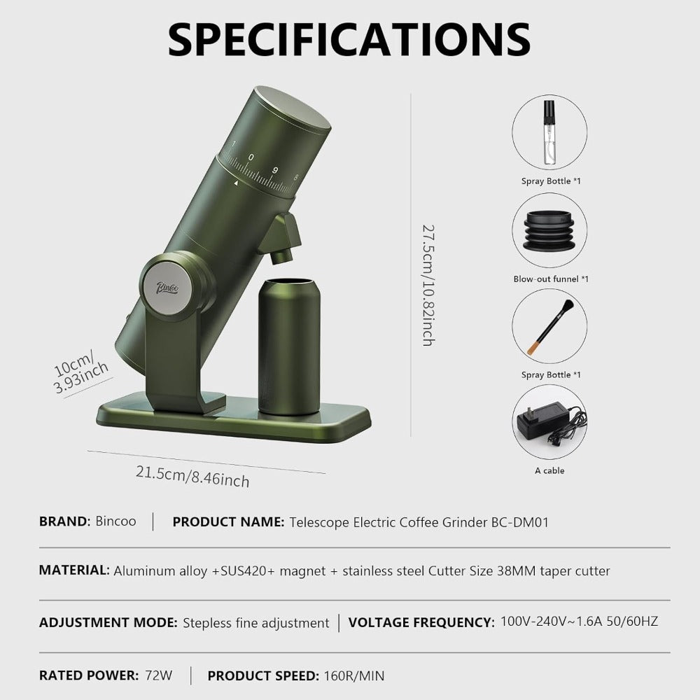 Bincoo DM01 Electric Coffee Grinder Stepless Adjustment Grinding Settings,Stainless Steel Burr Coffee Grinder with Brush and Top Blower for Home Use Pour Over&Espresso