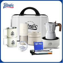 BINCOO Double-Valve Moka Pot Set Italian Espresso Maker with Manual Grinder Ideal for Outdoor Camping Includes Portable Storage Case 2Cups