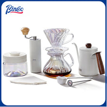 BINCOO Pour‑Over Coffee Set Manual Coffee Grinder Set Glass Server with Scale Mark Dripper  Coffee Brewing & Filter Kit 450ML/550ML