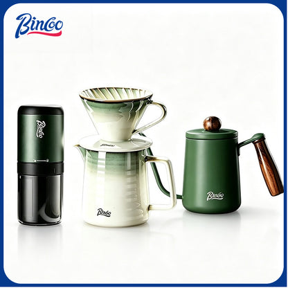 BINCOO Stainless Steel Pour Over Coffee Kettle with V60 Ceramic Dripper Drip Household Coffee Filter Coffee Grinder Set