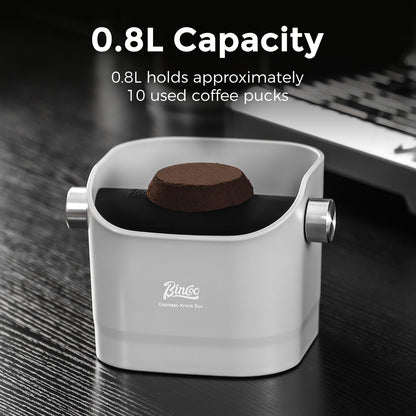 Bincoo GYKF2270 Square Coffee Knock Box 0.8L – ABS Espresso Knock Bin with Non-Slip Base, Wide 4.6" Slanted Opening & Detachable Silicone Knock Bar for Easy Cleaning and Quiet Use(Black square)