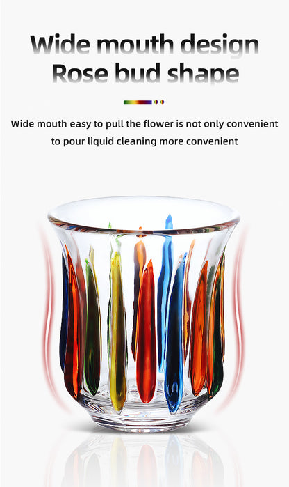 Hand-Painted Rainbow Vertical Relief Glass Tumbler | Bincoo Aesthetic Clear Textured Drinking Cup for Coffee, Whiskey & Cocktails