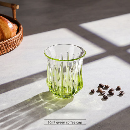 Hand-Painted Rainbow Vertical Relief Glass Tumbler | Bincoo Aesthetic Clear Textured Drinking Cup for Coffee, Whiskey & Cocktails