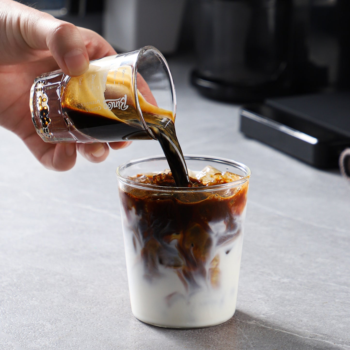 BINCOO 50ml Espresso Glass Measuring Cup Clear Shot Glasses Coffee Mugs Set Espresso Measuring Cup Tools Milk Frothing Pitcher