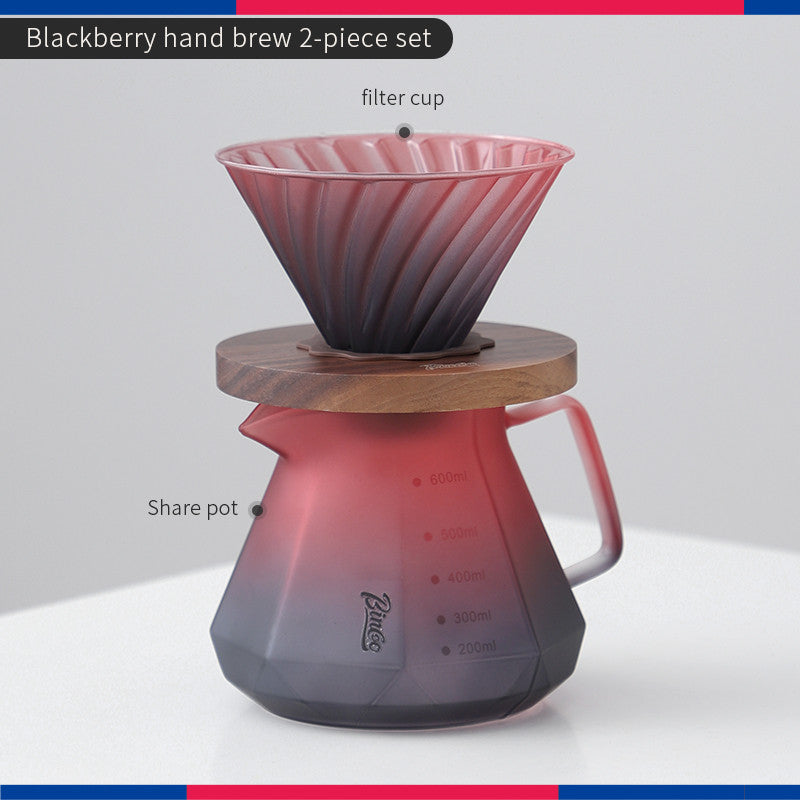 Bincoo Pour Over Coffee Maker Hand Brewing Coffee Pot Set Blackberry Filter Cup Sharing Pot Glass Pot Set 600ML