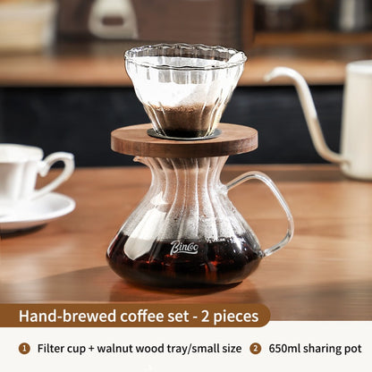 Bincoo 650ml Pour Over Coffee Maker Coffee Dripper Set Hand-brewed Coffee Pot Glass Sharing Pot Filter Cup