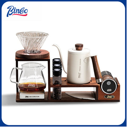 BINCOO Hand-Drip Coffee Storage Rack Set Coffee Grinder Glass Carafe with Filter Cup Set Complete Home Coffee Kit