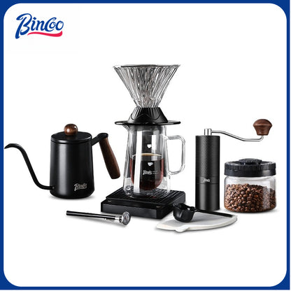 BINCOO Smart Cup V60 Glass Twist Spiral Coffee Filter Pour-Over Coffee Maker Double-Wall Glass Sharing Pot Manual Coffee Grinder Set