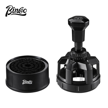 BINCOO Push Style Coffee WDT Distribution Needle, Adjustable Espresso Powder Stirrer with Brush Cleaning Base