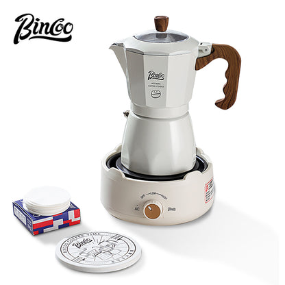 Bincoo Double Valve Moka Pot - Stovetop Espresso Maker with Rich Crema, Italian Style Coffee Pot with Imitation Wood Handle, Food-Grade Aluminum for Home Brewing