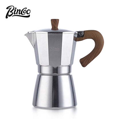 BINCOO Single Valve Moka Pot Stovetop Coffee Maker, 3rd Gen Pressure Boost Espresso Pot with Comfort Wood Handle for Home Barista Perfect Flavor Brewing