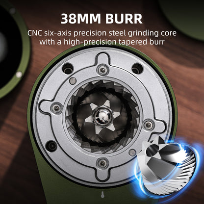 Bincoo DM09 Electric Coffee Grinder with CNC Steel Burr,Stepless Adjustable Settings Coffee Bean Grinder, Compact Design, Quiet Operation – For Espresso,Pour Over,French Press(Green)