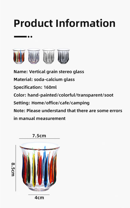 Hand-Painted Rainbow Vertical Relief Glass Tumbler | Bincoo Aesthetic Clear Textured Drinking Cup for Coffee, Whiskey & Cocktails