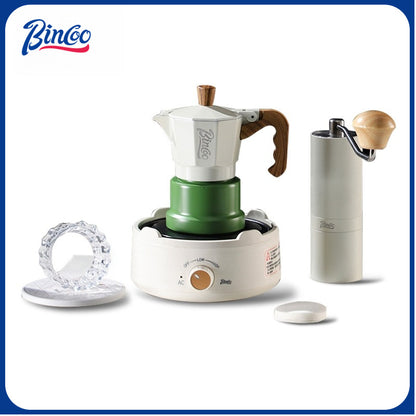BINCOO Three-Valve Moka Pot with Electric Ceramic Stove Set Home Manual Grinder Compact Espresso Machine Outdoor Set 2Cups/1Cup
