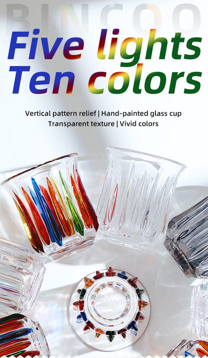Hand-Painted Rainbow Vertical Relief Glass Tumbler | Bincoo Aesthetic Clear Textured Drinking Cup for Coffee, Whiskey & Cocktails