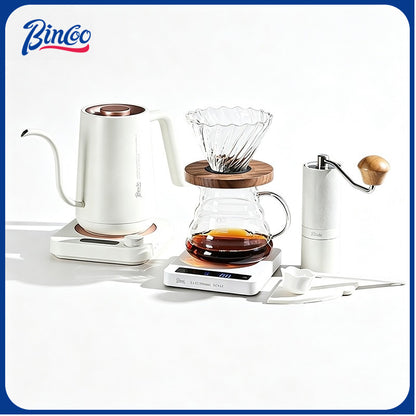 BINCOO Pour Over Coffee Kit with Electric Kettle Glass Sharing Pot V01 Glass Dripper & Stainless Steel Spout Gooseneck Kettle