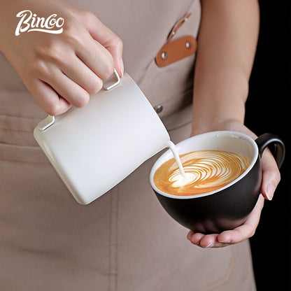 Bincoo GYKF1066 Milk Frothing Pitcher 350ml/12oz,Stainless Steel Latte Art Cup with Dual Arc Spout,Sharp Pouring Tip & Ergonomic Handle for Espresso Coffee Latte Cappuccino