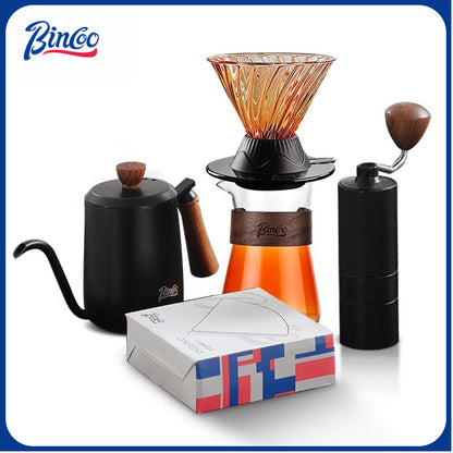 BINCOO Pour-Over Coffee Dripper Set with High Borosilicate Glass Heat-Resistant Sharing Pot and Manual Coffee Grinder Coffee Brewing Equipment Set