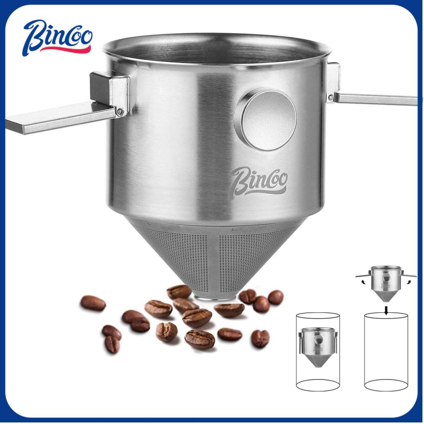 Bincoo GYKF0539 Pour Over Coffee Dripper, Portable Stainless Steel Reusable Coffee Filter, Mini Collapsible Paperless Single Serve 1-2 Cup Coffee Dripper Cup Easy To Clean For Travel Camping Offices