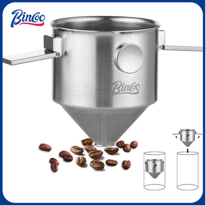 Bincoo GYKF0539 Pour Over Coffee Dripper, Portable Stainless Steel Reusable Coffee Filter, Mini Collapsible Paperless Single Serve 1-2 Cup Coffee Dripper Cup Easy To Clean For Travel Camping Offices