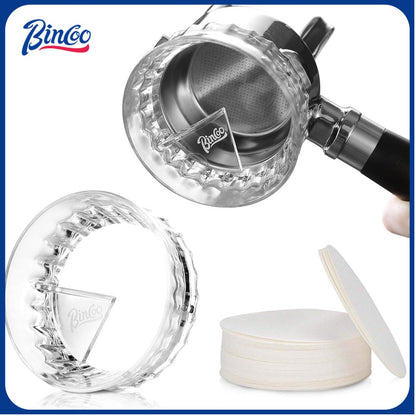 Bincoo Portafilter Funnel Dispenser 51/58mm,Coffee Dosing Funnel With 100pcs Filter Paper, Anti-Flying Powder Espresso Dosing Funnel With Magnetic, Allow 360°Rotation (51MM)