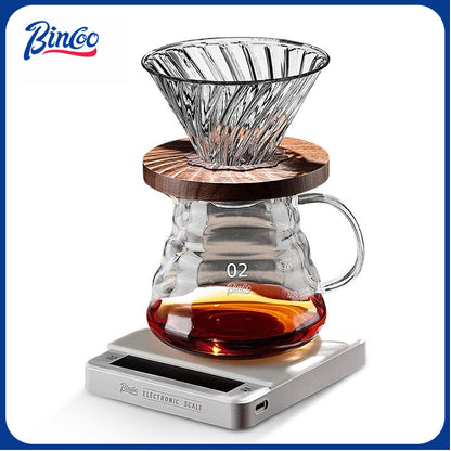 BINCOO Hand Brewed Coffee Set Glass Sharing Pot V60 Filter Cup Manual Coffee Grinder Complete Set Extraction Brewing Utensils 400ML/600ML
