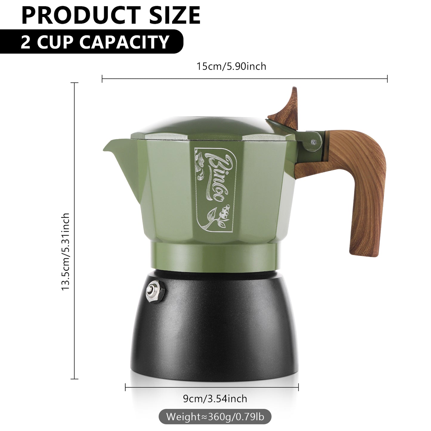 Bincoo Premium Moka Pot Set 6 Color Options Dual Valve System Compact Italian Coffee Maker for Stovetop Brewing