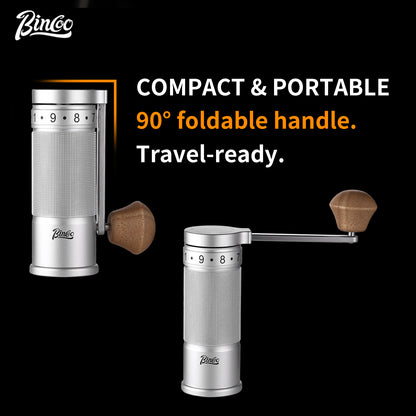 Bincoo GYKF1522 Manual Coffee Grinder,CNC Stainless Steel Burr Adjustable Foldable Hand-Crank Coffee Bean Grinding
