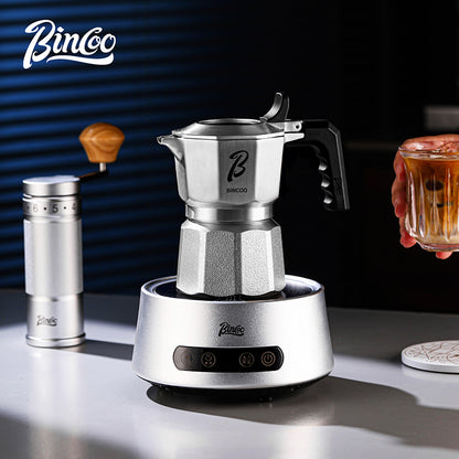 Bincoo Nebula 316 Stainless Steel Moka Pot Coffee Set, 2 Cup Stovetop Espresso Maker with Manual Coffee Grinder