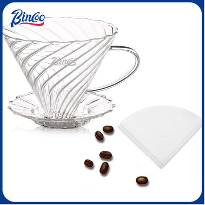 Bincoo Coffee Dripper,with 40 coffee filters Resuable Pour Over Coffee Maker With Handle, Slow Brewing Coffee Pour Over for Cafe, Travel, Home&Offices, 01 (Borosilicate Glass, 1-2 Cups(V01)