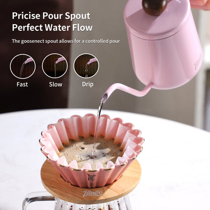 Pink Pour Over Coffee Kettle - 600ML/20oz Stainless Steel Coffee Server Coffee Maker, Hand Drip Coffee Pot with Long Narrow Drip Spout, Flow Spout Design for Drip Coffee