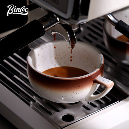 BINCOO Ceramic Cup Coffee Mug Professional Latte Art Cup Embossed Mug Tasting Cup with Milk Frother